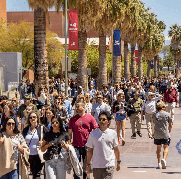large crowd of people walking along the mall