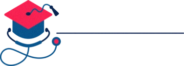 graduation cap and stethoscope graphic